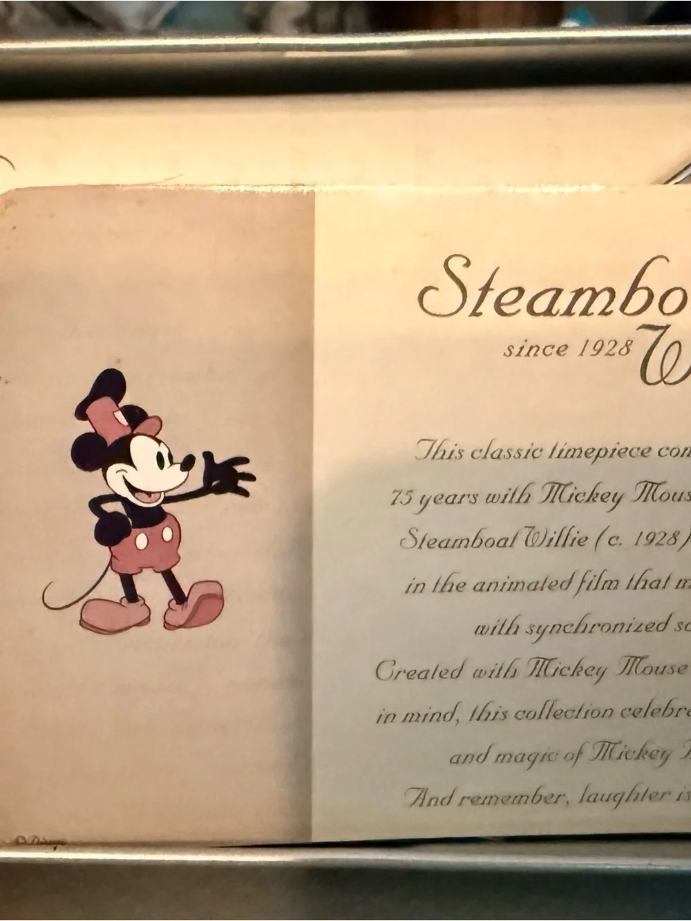 Disney Steamboat Willie Watch with Brown Leather Strap - NEEDS BATTERY